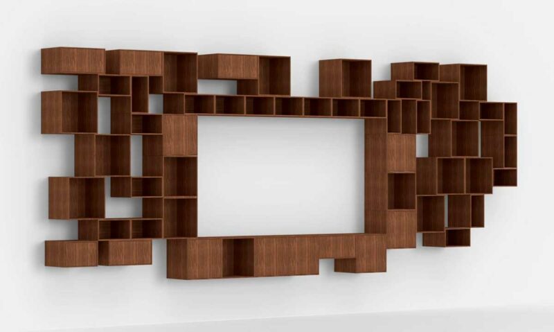 Le-meuble-TV-mural-façon-bibliothèque-design